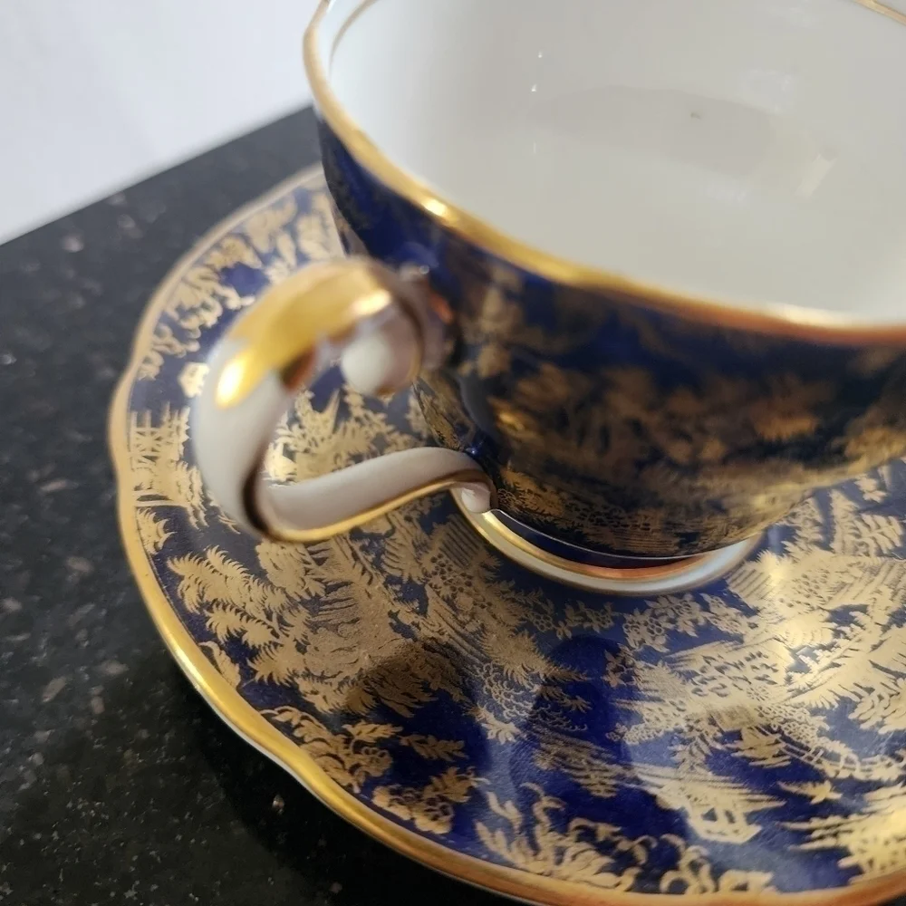 Vintage Aynsley Cobalt Blue and Gold Teacup and Saucer, England